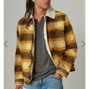 Lucky Brand Faux Shearling Lined Wool Plaid Trucker Jacket LARGE